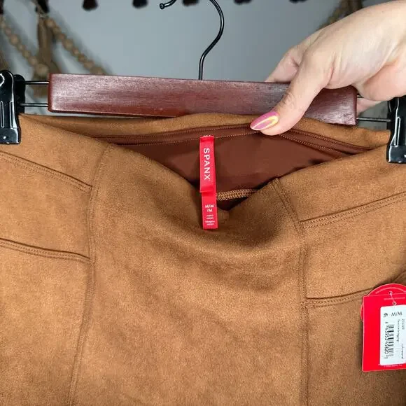 NEW Spanx Faux Suede Rich Caramel Leggings - Picture 4 of 6